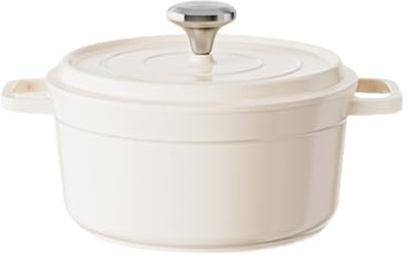 Dutch Oven, Multifunktionaler Dutch Oven Aus Emailliertem Gusseisen Mit Deckel Und Griffen, Antihaftbeschichteter Schmortopf Mit Gleichmäßiger Wärmeverteilung(A white,20cm/7.87in)