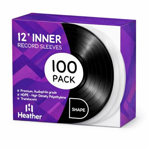 100 pack Record Sleeves 12 Inch Record Sleeves, Heather UK Dynamic Rounded Bottom HDPE LP Inserts, Anti Static 12 Inch Vinyl Sleeves for Album Jackets and Archival Storage