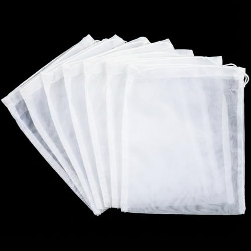 8 Pcs Nylon Straining Bag, White Nut Milk Bag, 200-mesh Reusable Juice Strainer for Nut Milk, Juice, Cold Brew, Home Brewing