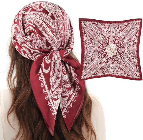 Zimocepuz Rotkopf Schal, Halstuch Damen Rotes Kopftuch Seiden Bandana Haarwickel für Frauen