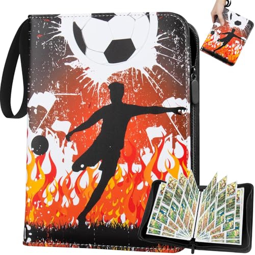 Abiemuce Fussball Karten Sammelalbum für bis zu 900 Karten Wasserdicht PU | 9 Fächer 50 Pcs Seite Tragbarer Sammelkarten Album mit Reißverschluss Sammelalbum Fußball Karten zum Sammeln und Tauschen