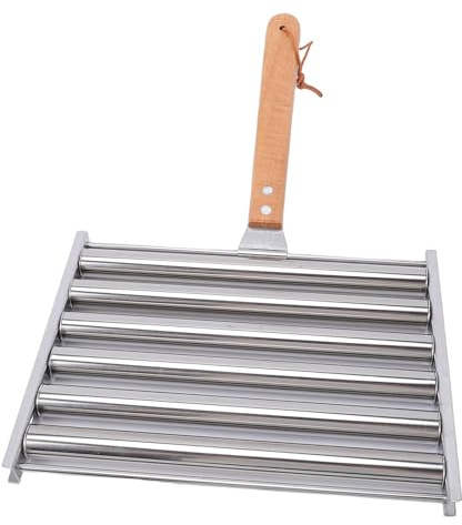 Ausla Rouleau à Hot Dog, Support à Saucisses pour Barbecue en Acier Inoxydable avec Poignée en Bois, Parfait pour la Cuisine en Plein Air et Le Camping