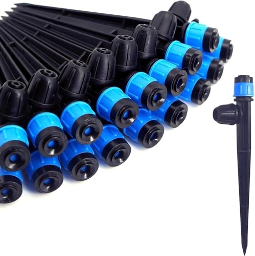 Wzzy Gurden 50 Pezzi Goccia a Irrigazione Regolabile per Tubo 4/7 mm, 360 Gradi Gocciolatore di Emettitore Micro con Barb Connettore & Staffa per Tubo, Teste di Irrigazione da Giardino