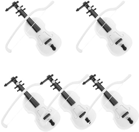 ORFOFE 6 Stück Kleiner Haus Dekoration Violine aus Kunststoff Bruchfestes Musikinstrumentenmodell Realistische Puppenhaus Geige für Miniaturzimmer