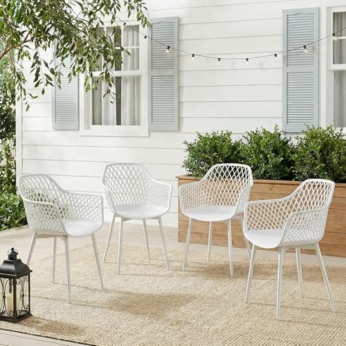 buybyroom Gartenstühle 4er Set, Gartenstuhl Kunststoff mit Armlehne, Loungesessel Outdoor Gartensessel Wetterfest für Garten Balkonstühle Terrassenstühle Bistrostuhl Balkonmöbel Kleiner Balkon,Weiß
