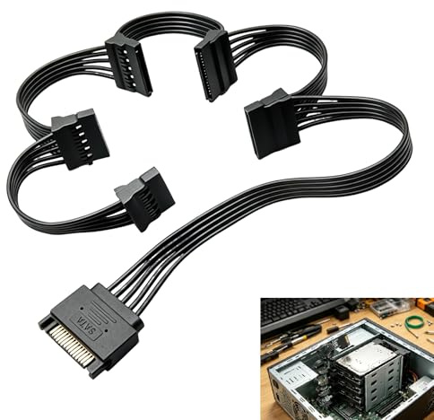 Cable Divisor SATA, Cable Alimentación SATA 15 Pines 1 Macho a 5 Hembras, Extensión de Energía para SSD HDD Unidades Ópticas, Conector SATA Flexible y Resistente al Calor para PC Escritorio Servidor