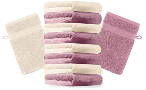 Betz 10 Stück Waschhandschuhe Premium 100% Baumwolle Waschlappen Set 16x21 cm Farbe Altrosa und beige