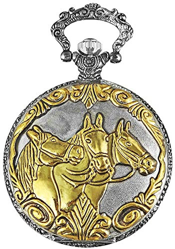 Excellanc Taschen-Uhr mit Kette Unisex Pferde Reiten Analog Quarz 4000008 (silberfarbig goldfarbig)
