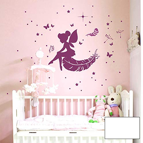 Wandtattoo Wandaufkleber Wandsticker Wandbild Aufkleber Sticker Fee Elfe Feder Sterne Pusteblume M1916 ausgewählte Farbe: *weiß* ausgewählte Größe: *L*