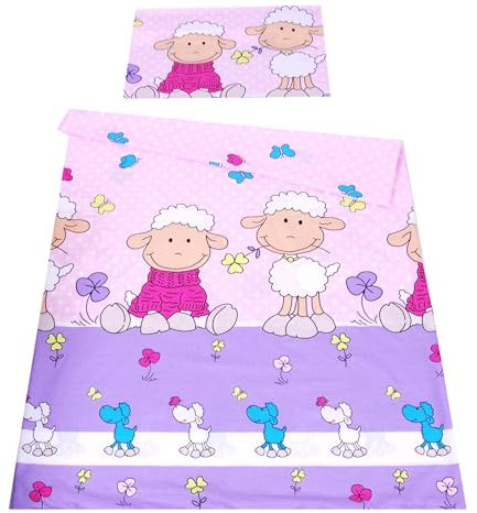 Babylux Bettwäsche Bezug 2 TLG. 100 x 135 cm / 90 x 120 cm Kinderbettwäsche Kind Bettset Baby Babybettwäsche (2. Lila Schaf, 90 x 120 cm)