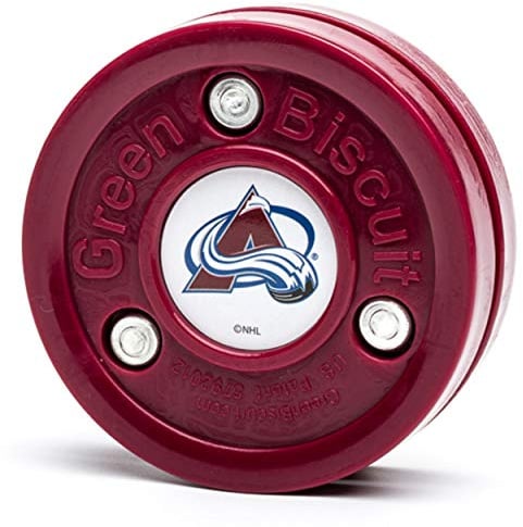 Green Biscuit NHL Pucks - Colorado Avalanche - Hockey Training Puck, Stays Flat, Passing/Handling Street Hockey