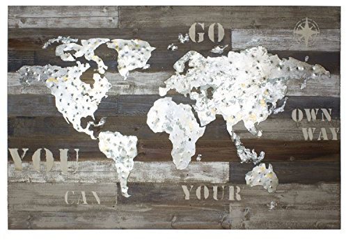 mosa designs 3D Metallbild auf Holzuntergund Wandbild Western World Weltkarte Handarbeit Wanddeko 120x80 Relief