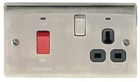 bg electrical NBI70B 45 A Metal Brushed Iridium Cooker Socket Switch Unit with Neon