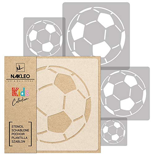 NAKLEO Schablonen Malen für Kinder, 5 Stück Set 9x9 bis 34x34cm Bälle Fußball, Wiederverwendbare Kunststoff für Kinderzimmer Malvorlage Raumdekoration, Basteln DIY Wand Möbel Papier