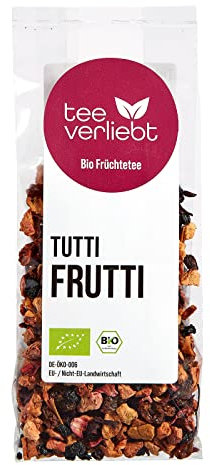 teeverliebt - Bio loser Früchtetee Tutti Frutti 100 g I Früchtetee lose - BIO-Qualität I leckere Komposition der Tee-Mischung mit Waldbeeren- und Aprikosen-Geschmack I Früchtetee lose 100g