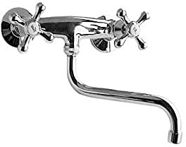 Grifo para cocina de pared con asas de estrella, vintage para lavabo, caño giratorio