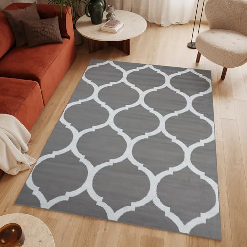 TAPISO Luxury Teppich Kurzflor Marokkanisch Geometrisch Grau 200 x 300 cm | 100% Polypropylen, 8 mm Florhöhe, gewebt
