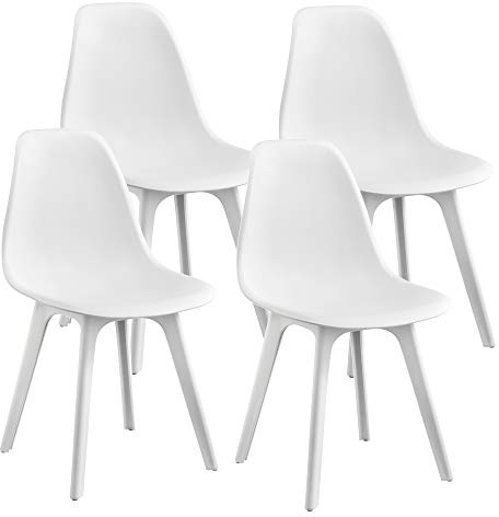 [en.casa] 4X Design Stühle 'Brevik' 83 x 54 x 48cm Weiß Esszimmer Stuhl Stühle Kunststoff Skandinavisch mit Bodenschoner