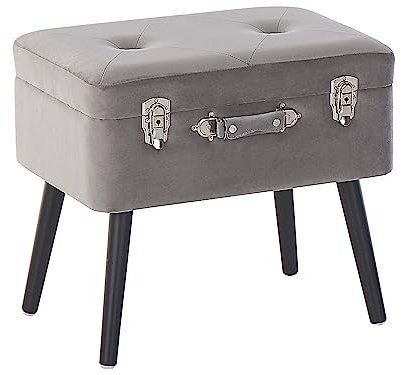 Moderner Hocker mit Stauraum grau Samtstoff Kofferhocker Mallard