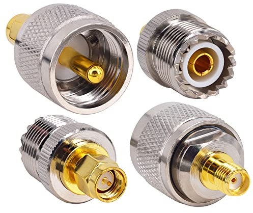 YILIANDUO Kit de 4 Adaptadores SMA a UHF para Antenas de Radio Ham - Adaptadores SMA Macho/Hembra a PL259 Macho/Hembra para CB Walkie-Talkie, Radios Broadcast, Antenas WiFi