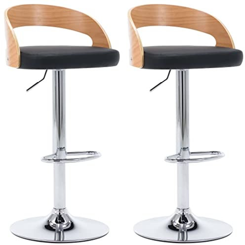 vidaXL Lot de 2 Tabourets de Bar, Chaise de Pub, Siège de Bistrot, Meuble de Salle à Manger Cuisine Salon Maison Intérieur, Noir Similicuir et Bois Courbé