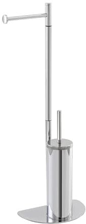 Piantana Bagno salvaspazio in acciaio, disponibili in 2 colorazioni, base ergonomica salvaspazio (Cromo, Portascopino)