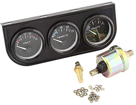Oil/Volt/Water Gauge with Stainless Steel, 3 in 1 Voltmeter+Water Temp Gauge+Oil Pressure Meter w/Sensor 52mm Triple Gauges with Black Console Fit for Car Truck Triple Gauge Voltmeter