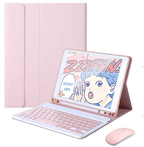 QYiiD Coque Clavier pour iPad 9.7, iPad 6ème/5ème Géneration-2018/2017, iPad Air 2/1, iPad Pro 9.7, Bluetooth AZERTY Clavier sans Fil avec Fente pour Stylo, Coque Clavier iPad 9.7, Rose