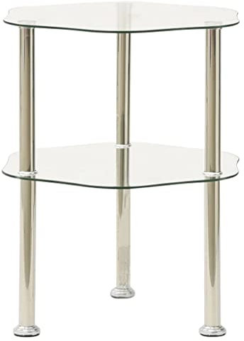 vidaXL Beistelltisch mit 2 Ablagen Couchtisch Wohnzimmertisch Sofatisch Telefontisch Kaffeetisch Glastisch Transparent 38x38x50cm Hartglas