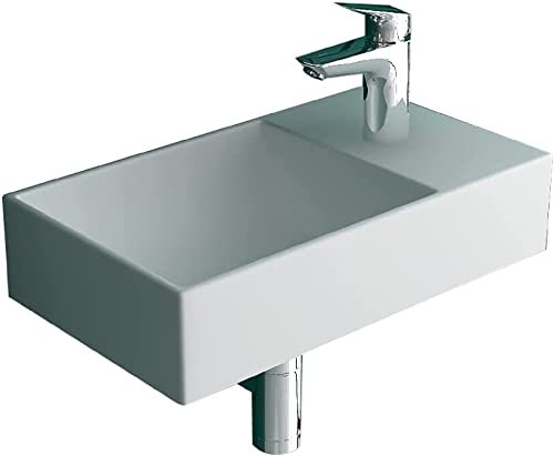 Alpenberger Kleines Hängewaschbecken | Gäste WC Waschbecken | Lavabo fürs Bad & WC | Moderne Kleine Waschplätze | Toilettenwaschbecken Eckiges Design mit Hahnloch für Armatur | Leichte Montage