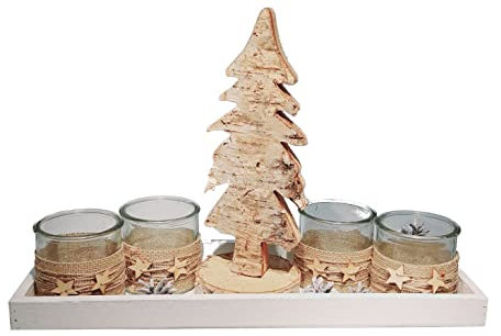 Adventstablett mit Deko 16-teilig I Holztablett 40cm I Kerzenhalter Ø7,5cm