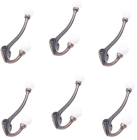 Knober 6 X Weiss Haken Krakeliert Vintage Garderobenhaken | Antik-Look Bronze Keramik | Wandhaken, Kleiderhaken | SET 6 Stück