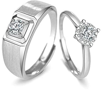 Skcess Promise Ring Paare, Trauringe Silber mit Halo Design Paar Verstellbare Band Schmuck Geschenk