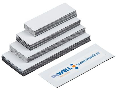 Inwell - Magnetetiketten in Farbe Weiß | 30 mm | Länge 90 mm | 100 Stück | Magnetische Etiketten | Magnetisches Band | Magneten beschriftbar | Magnetstreifen beschreibbar