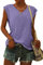 WNEEDU T-Shirt Damen Sommer V Ausschnitt Tank Top Locker Bluse Oberteile Top Sommer Damen Leicht und Luftig mit Flügelärmeln Helllila XL