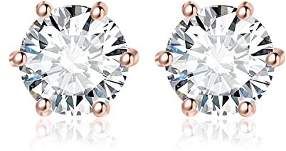 JewelryPalace Orecchini a Bottone Donna Argento 925 con Cubica Zirconia, Piercing a Lobo con Pietra a Taglio Rotondo, Solitario in Oro Rosa Matrimonio Set Gioielli