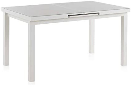 JUANIO Table Extensible de Jardin en Aluminium avec Plateau en Verre Coloris Blanc - Longueur 140/180 x Hauteur 75 x Largeur 90 cm