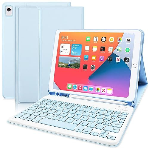Custodia con Tastiera per iPad 10.2 per iPad 10.2 9a/8a/7a Generazione/iPad Air 3 2019/iPad Pro 10,5, Italiana QWERTY Layout Tastiera Magnetica Staccabile Wireless, Blu