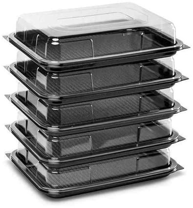Sunrise Packaging 5 x MINI Black Sandwich Platters with Clear Lids Reusable Rectangular Catering Buffet Party Serving Trays Recyclable Cakes Sandwich Display (Mini Size 250mm x 180mm x 70mm)