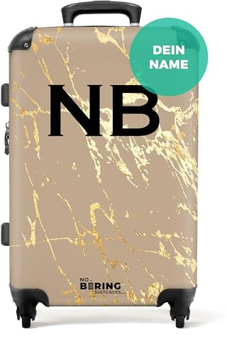 NoBoringSuitcases.com® Koffer personalisiert, 67x43x25cm - Hartschalenkoffer Groß, Rollkoffer - Reisekoffer Mittelgroß - Goldener Marmor - Leicht - Koffer mit Namen Initialen