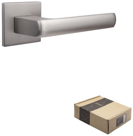 APECS Türgriffe innentüren Modern Türklinke für Haustür und Innentür mit quadratischen Rosetten Türgriff niсkel matt Drückergarnitur mit Befestigungsmaterial Türbeschlag Modell AVIOR