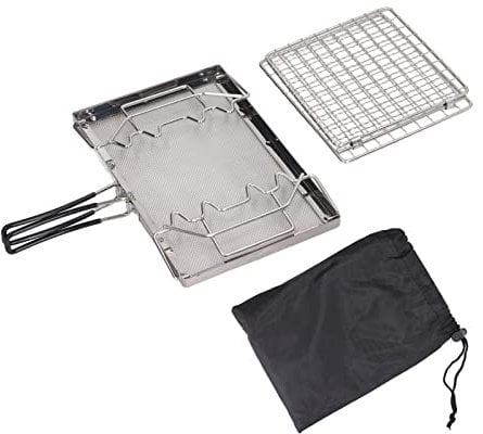 Camping Stove Toaster,10.0x5.9 Stainless Steel Rustproof Foldable Toaster Rack Holder with Storage Bag Outdoor Stovetop Toaster for Travel