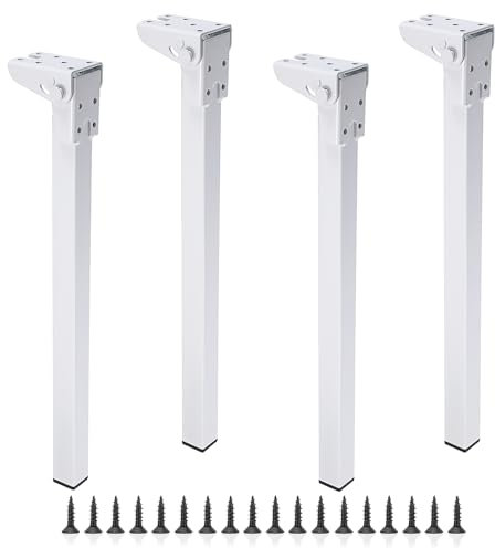 SUMNACON Lot de 4 pieds de table pliants en fer de 40 cm - Haute résistance - Pieds de table pliables - Pieds de table pour ordinateur portable - Pieds de rechange pour lit, armoire, armoire - Blanc