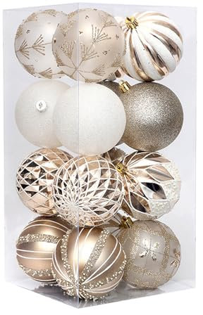 Herfair 16 Stück Christbaumkugeln Weihnachtskugeln Kunststoff Weihnachtsdeko Set Weihnachtsbaumschmuck Weihnachtskugeln (Champagner Gold)
