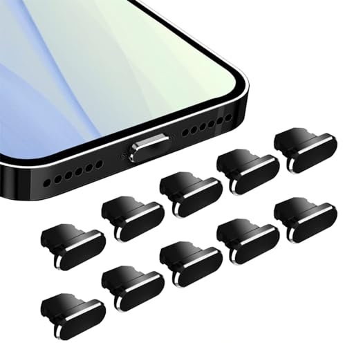 Kryzalite® 10 Stück Staubschutz Staubstecker kompatibel mit iPhone 14 13 12 11 Staubstecker Schutzkappe kompatibel mit iPhone Mini Pro Max X XS XR XSMAX 8 7Plus, iPad, Air Ladestecker, Schwarz
