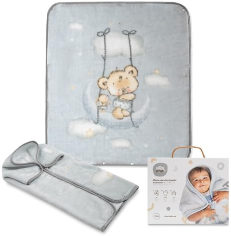 Interbaby Neugeborenen- Babyschlafsack 3-In-1-Wickeldecke mit Kapuze - Osito Nube grau · Kleinkind Warmer Dicker Kinderwagen -Schlafsack Weiche Strickdecke· 80x90 cm