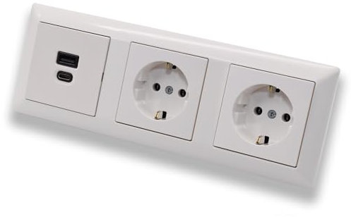 EBROM USB-C und USB-A Unterputz Steckdose/Lader, 45+15 Watt Leistung, Schnellladefunktion für Wearables, Smartphones Tablets + 2 Stück Jung Steckdosen A1520KIWW Kinderschutz AS500 alpinweiß glänzend
