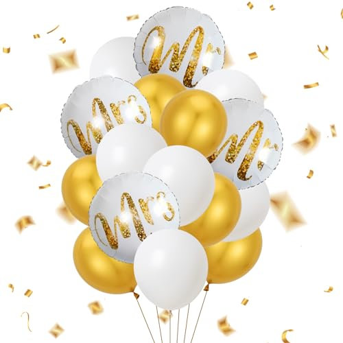 ALEGRE® Luftballons Hochzeit Deko,16 Stück Mr Mrs Hochzeitsdeko Ballon Set,Heiratsantrag Deko Hochzeit Ballons Gold Weiß,Folienballon für Standesamt Deko,Valentinstag,Verlobung,Brautdusche Party Deko
