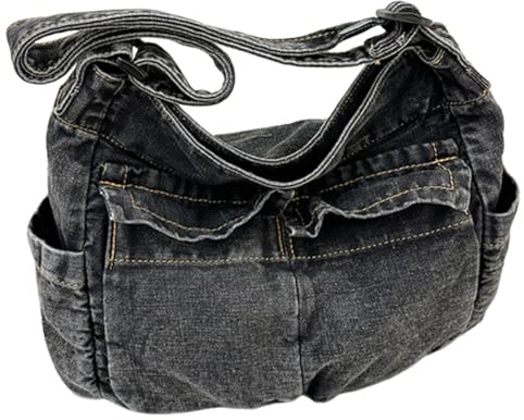 AMZLORD Große Kapazität, Denim, stilvolle Umhängetasche, verstellbarer Riemen, Vintage-Umhängetasche, Damenmode, Umhängetasche, multifunktional, schicke Hobo-Tasche