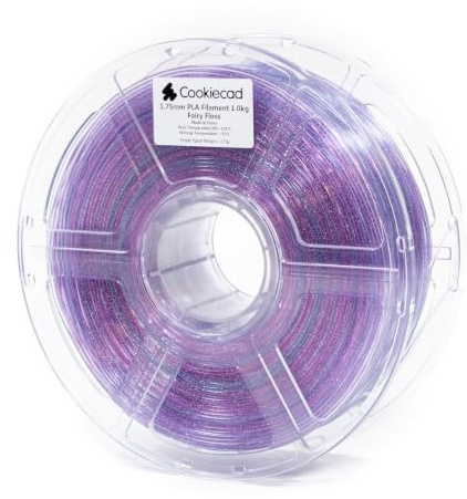 Cookiecad Fairy Floss PLA-3D-Drucker-Filament, durchscheinend, Rosa-Violett-Blau, Regenbogen-Glitzer, 1,75 mm, 1 kg